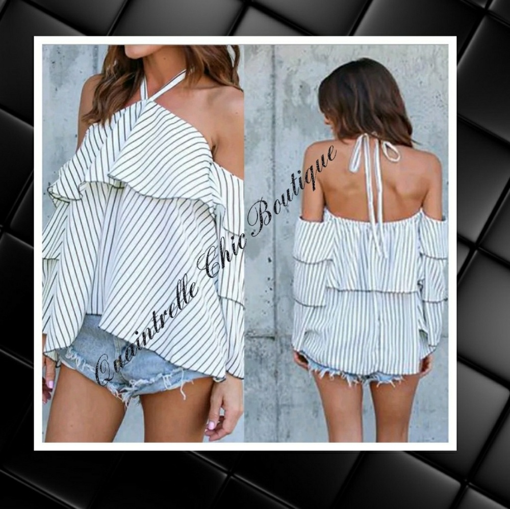 LAST 1 👓KIERNEY STRIPE RUFFLE TOP - Picture 3 of 5